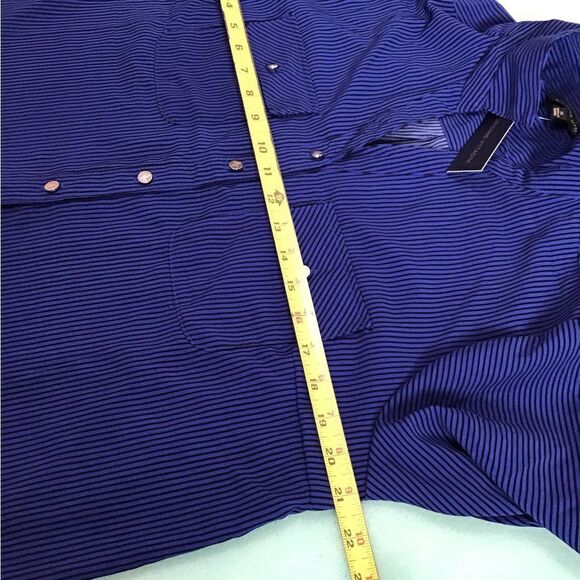 Adrienne Vittadini Blue Stripe Button Down Long Sleeve Top - Picture 5 of 9